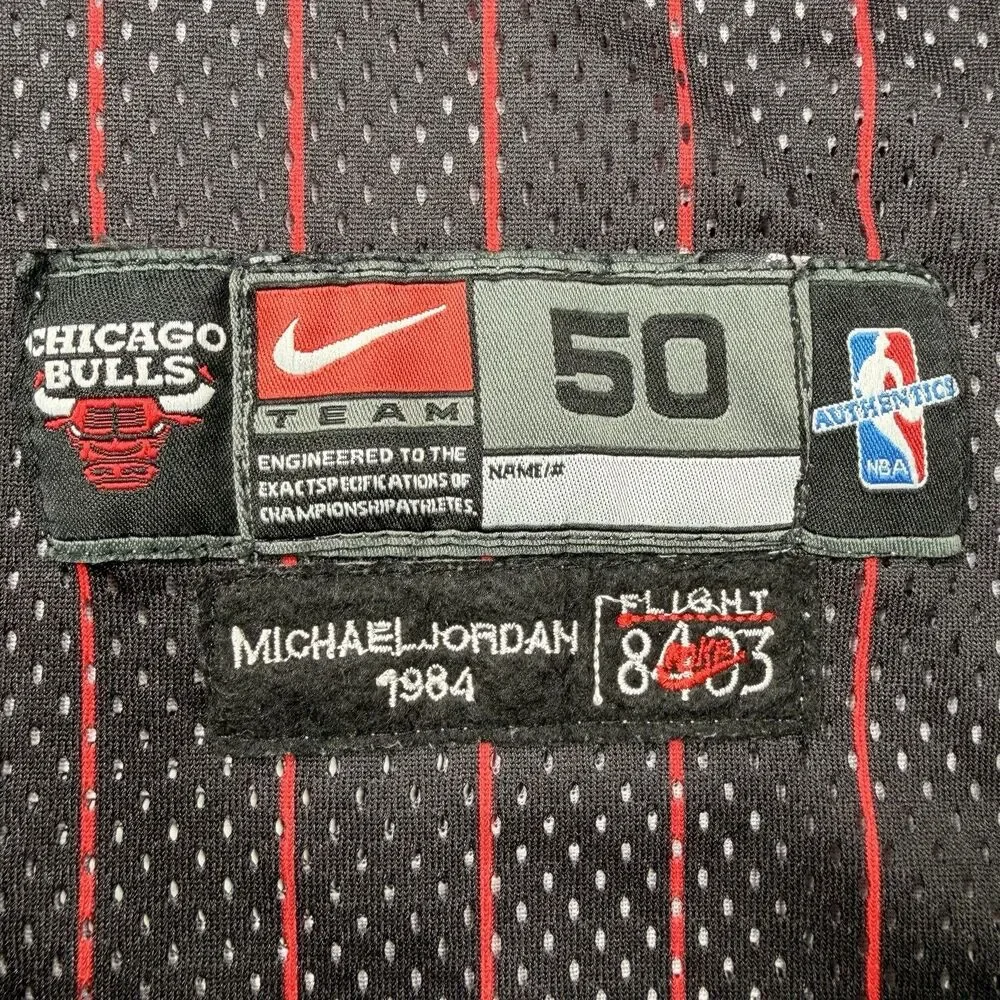 Nike Michael Jordan Bulls 23 Jersey Black Pinstripe Authentic 50 L Flight 8403